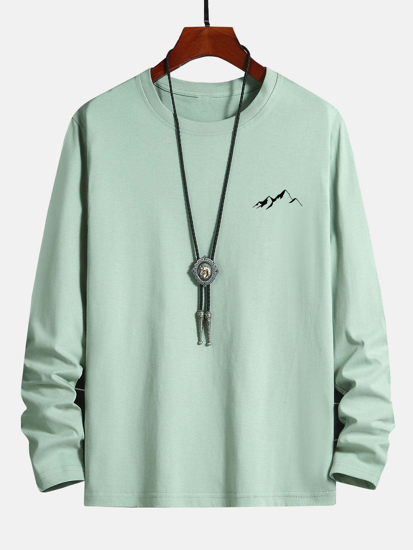 Long Sleeve Mountain Graphic Print Cotton T-Shirt-Mitchell Shoes
