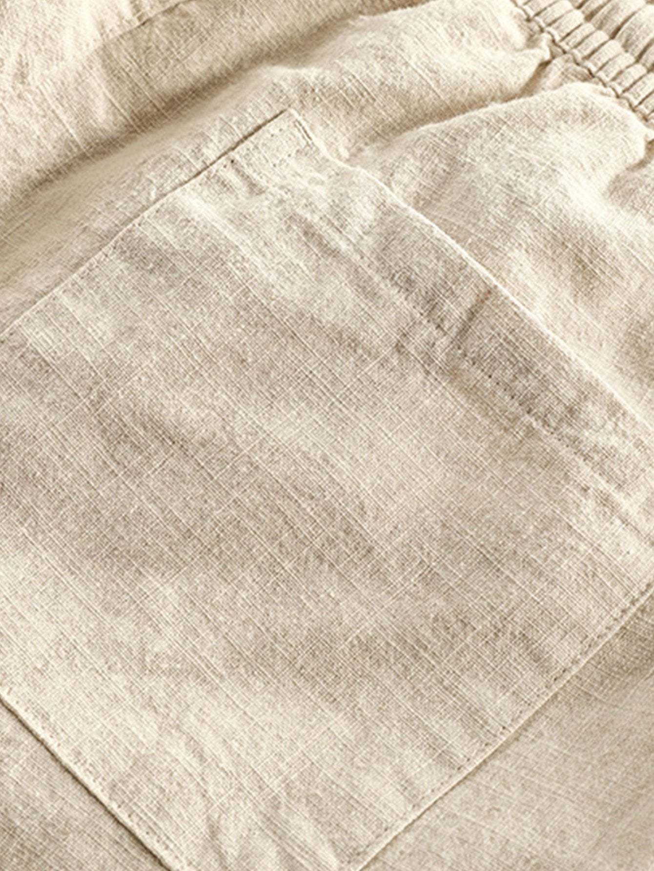 Linen Look Short Sleeve Stand Collar Shirt & Linen Cotton Blend Cropped Pants-Mitchell Shoes