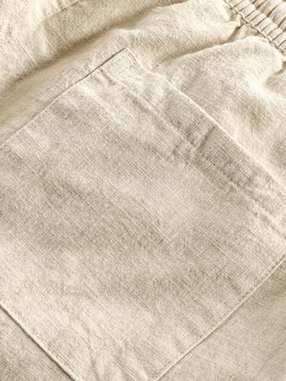 Linen Look Short Sleeve Stand Collar Shirt & Linen Cotton Blend Cropped Pants-Mitchell Shoes