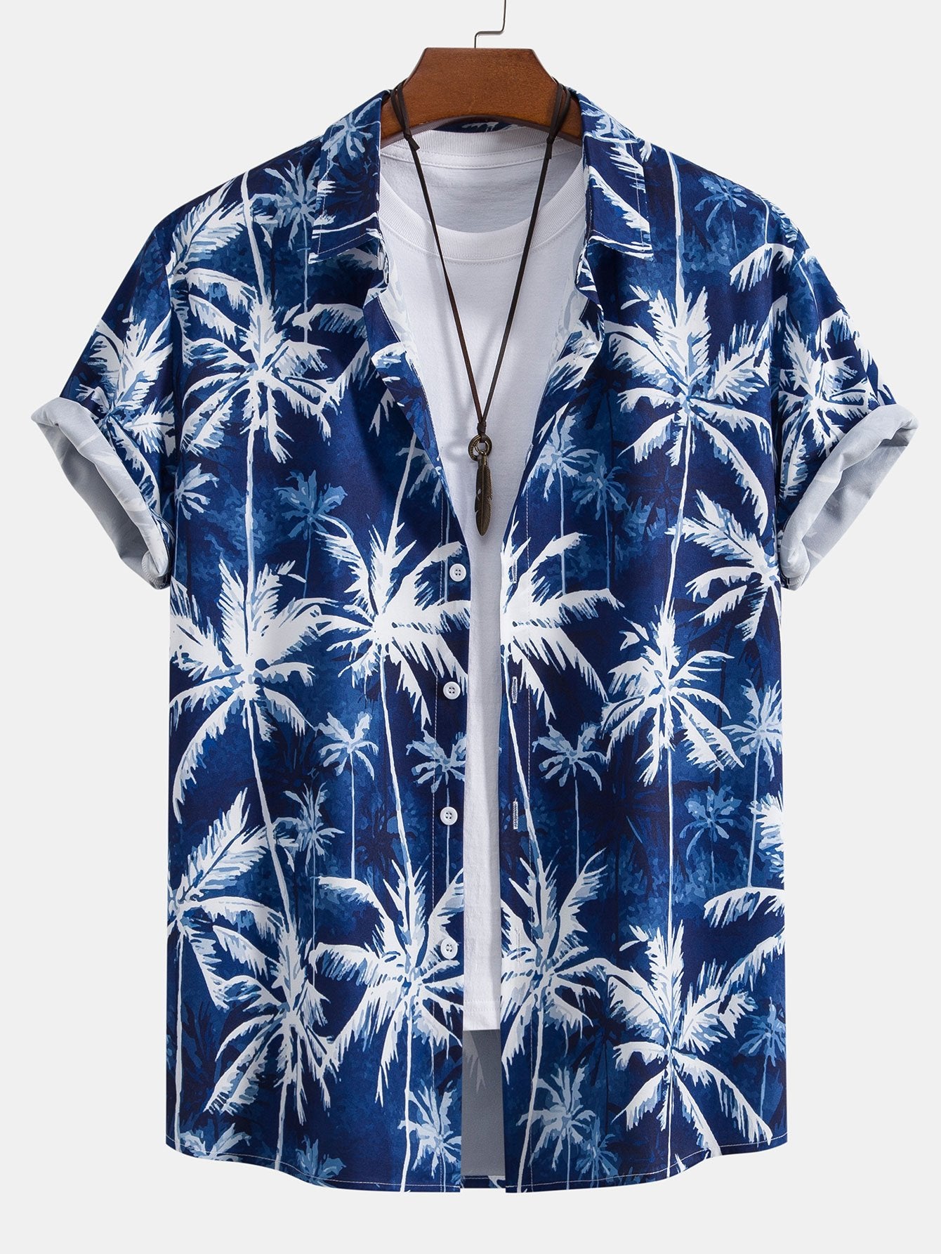 Watercolor Palm Tree Print Button Up Shirt-Mitchell Shoes