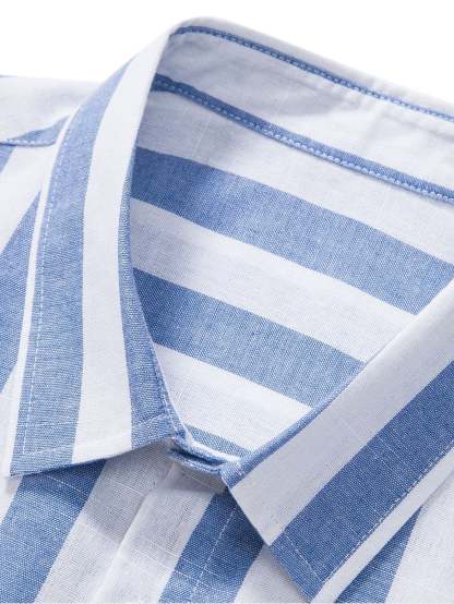 Striped Cotton Blend Button Up Shirt & Straight Leg Linen Pants-Mitchell Shoes