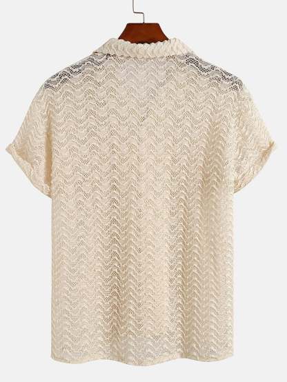 Wavy Jacquard Textured Cuban Shirt-Mitchell Shoes