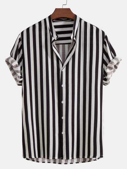 Striped Stand Collar Shirt & Swim Shorts-Mitchell Shoes