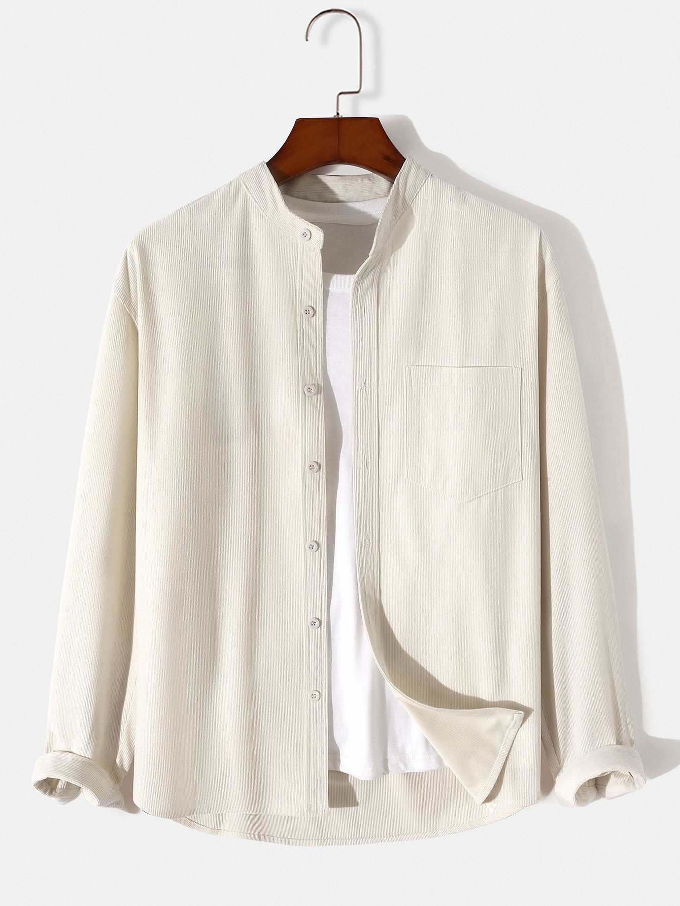 Long Sleeve Stand Collar Corduroy Shirt-Mitchell Shoes