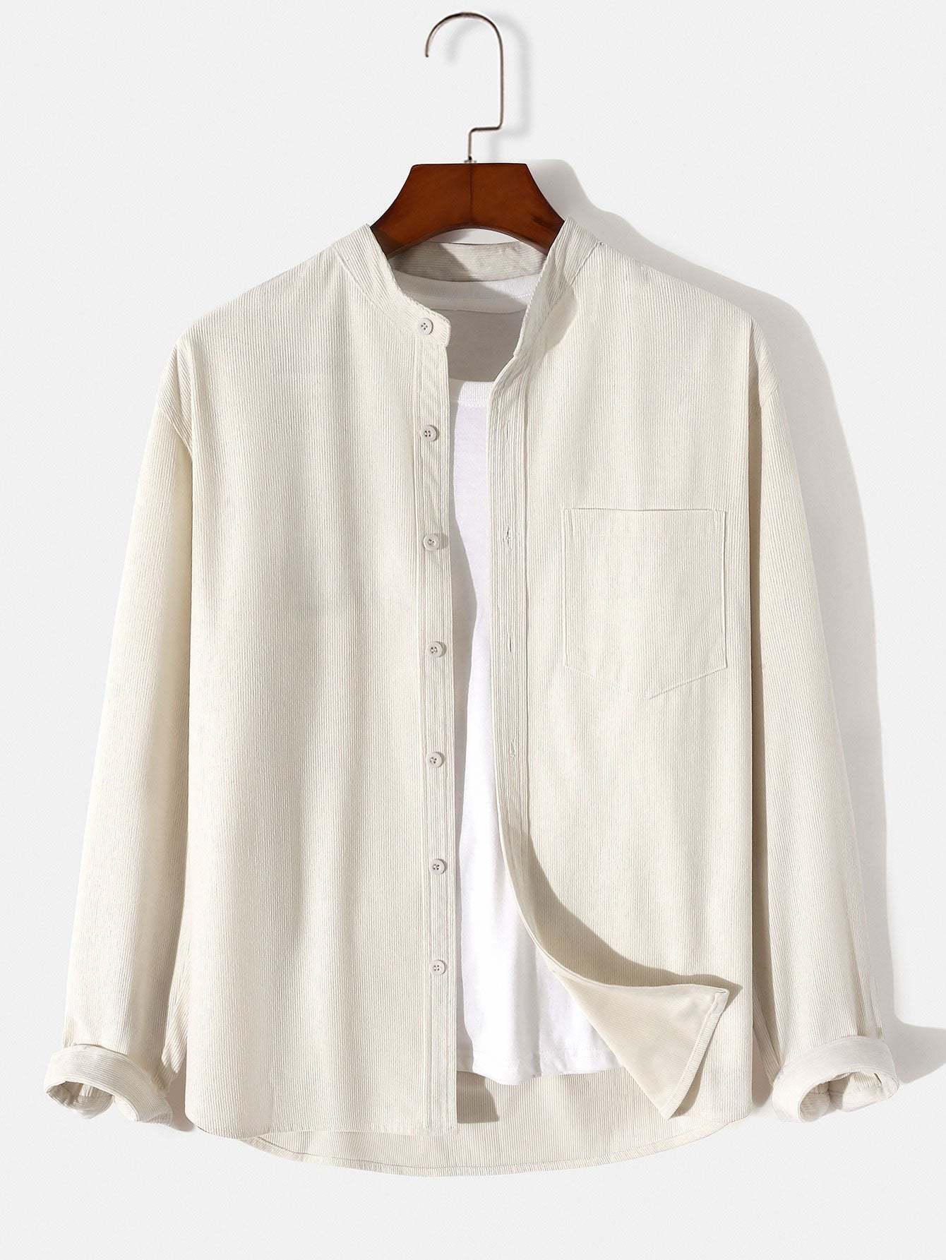 Long Sleeve Stand Collar Corduroy Shirt-Mitchell Shoes