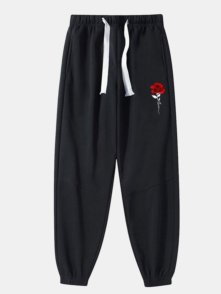 Rose Print Cotton Blend Jogger Pants-Mitchell Shoes