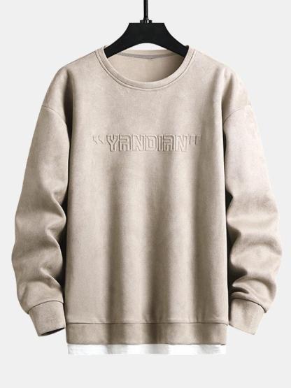 2 In 1 Faux Suede Crew Neck Sweatshirt-Mitchell Shoes