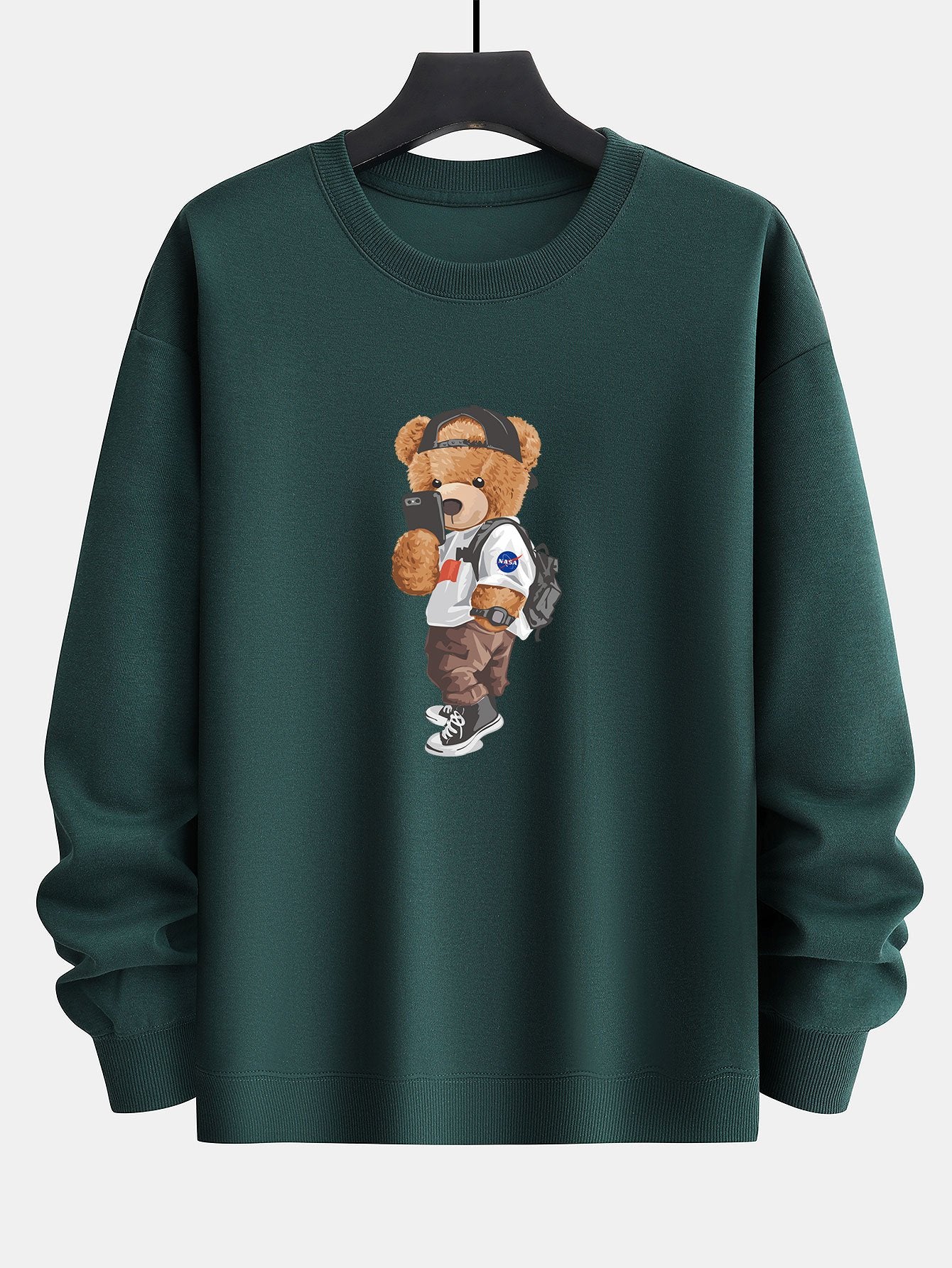 Selfie Bear Print Relax Fit Sweatshirt-Mitchell Shoes