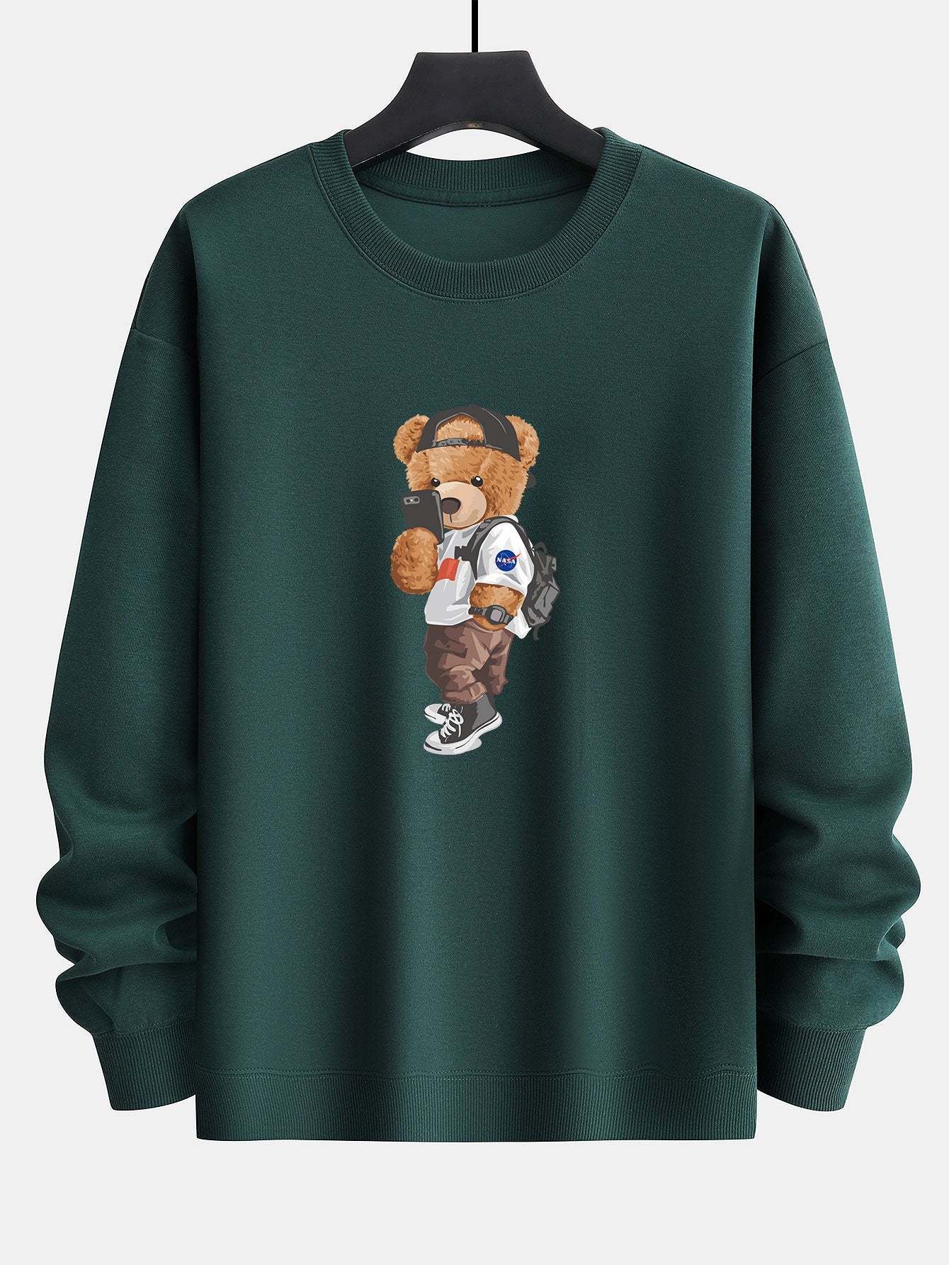 Selfie Bear Print Relax Fit Sweatshirt-Mitchell Shoes
