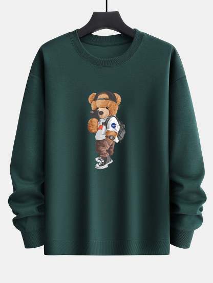 Selfie Bear Print Relax Fit Sweatshirt-Mitchell Shoes