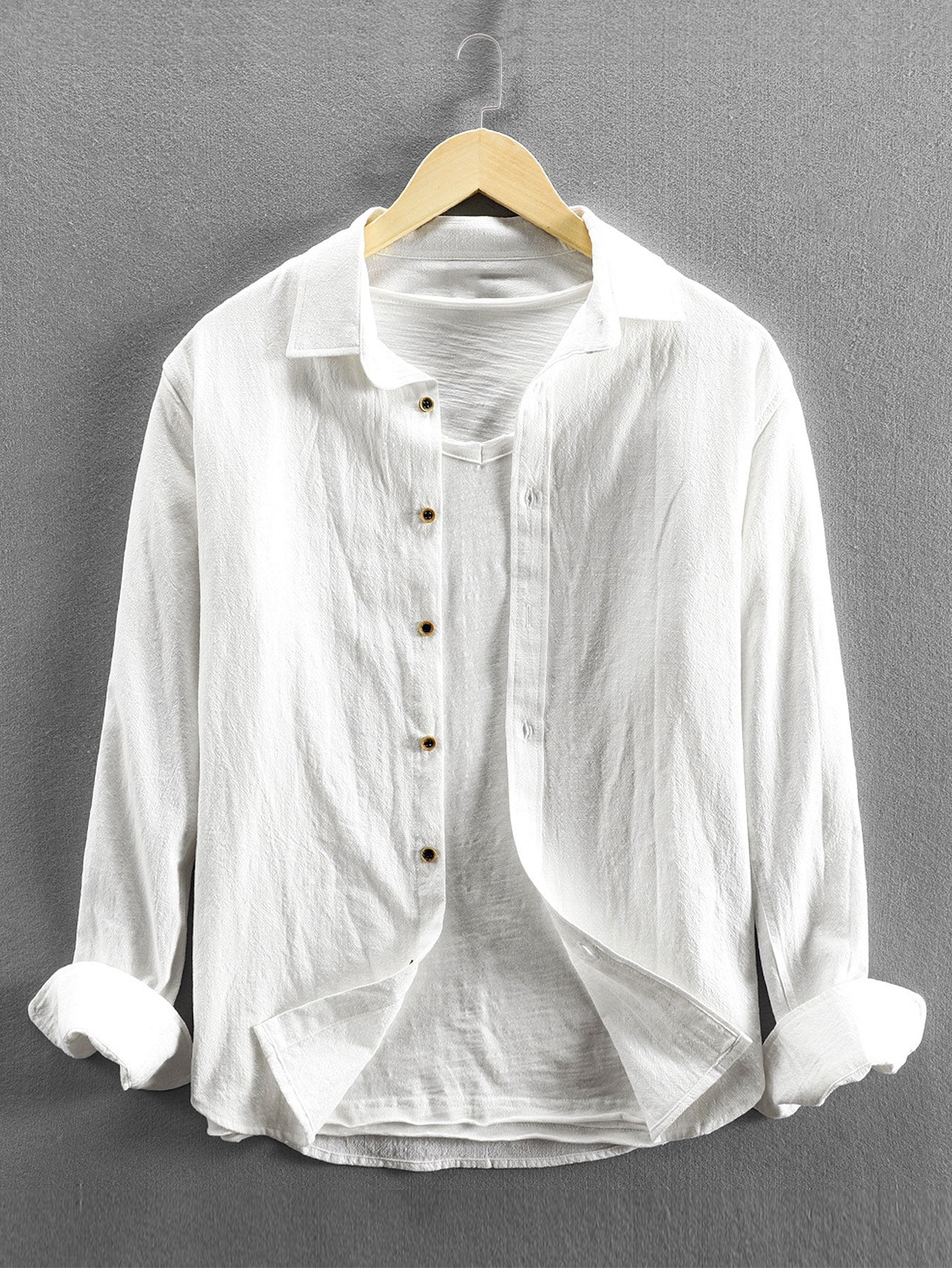 Long Sleeve Linen and Cotton Blend Button Up Shirt & Linen Cotton Blend Cropped Pants-Mitchell Shoes