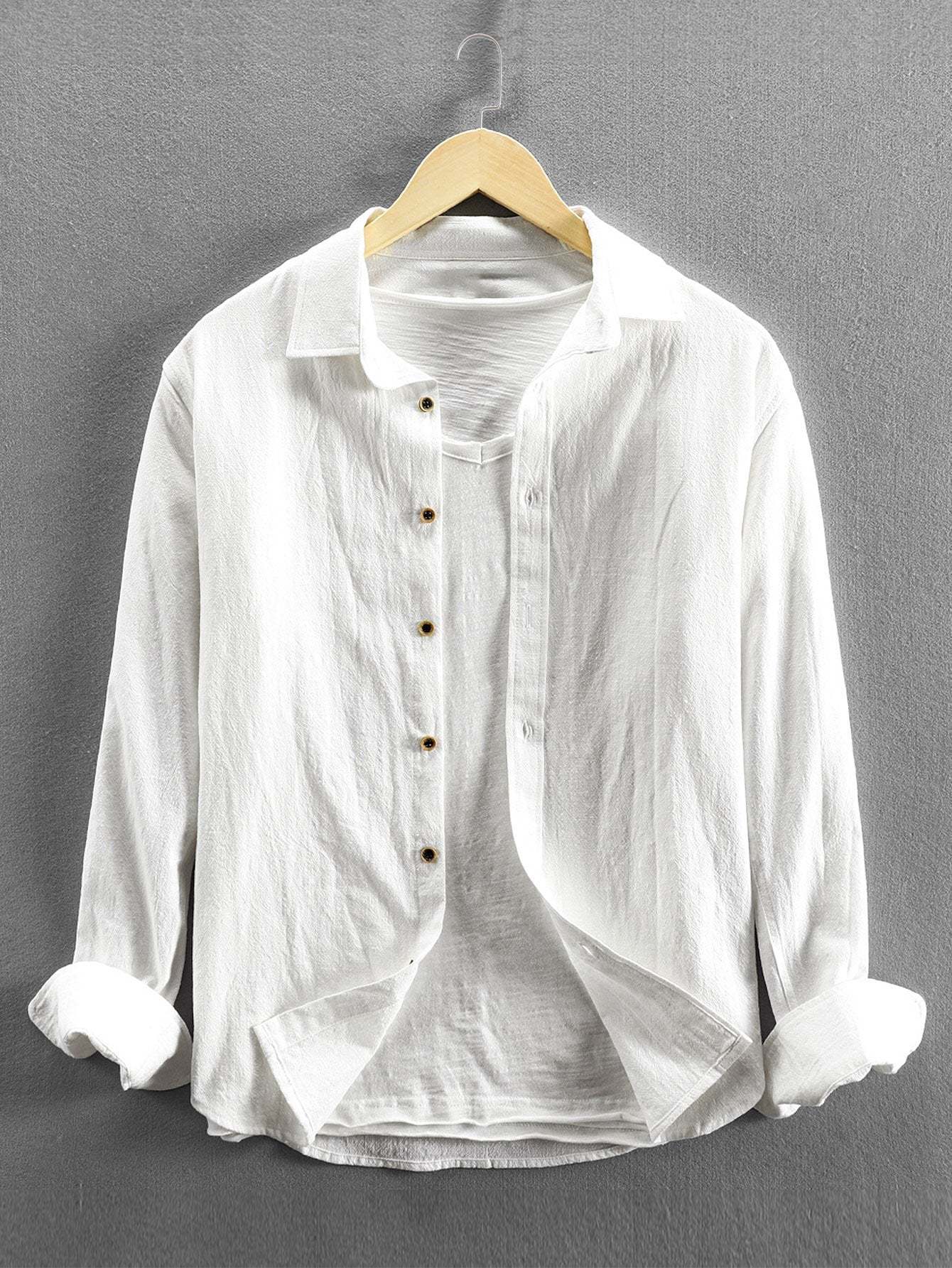 Long Sleeve Linen and Cotton Blend Button Up Shirt & Linen Cotton Blend Cropped Pants-Mitchell Shoes