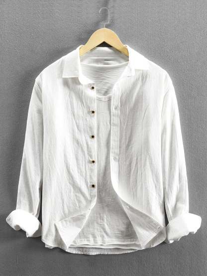 Long Sleeve Linen and Cotton Blend Button Up Shirt & Linen Cotton Blend Cropped Pants-Mitchell Shoes