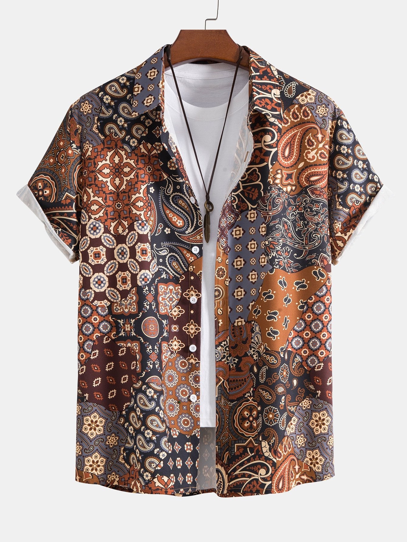 Paisley Patchwork Print Button Up Shirt & Corduroy Shorts-Mitchell Shoes