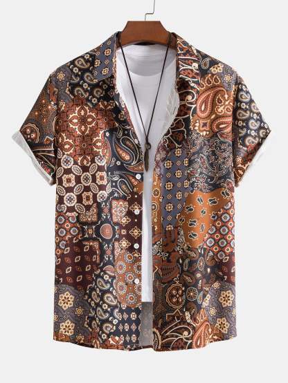 Paisley Patchwork Print Button Up Shirt & Corduroy Shorts-Mitchell Shoes