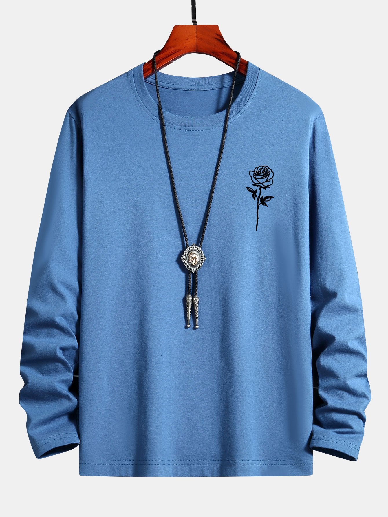 Long Sleeve Rose Print Cotton T-Shirt-Mitchell Shoes