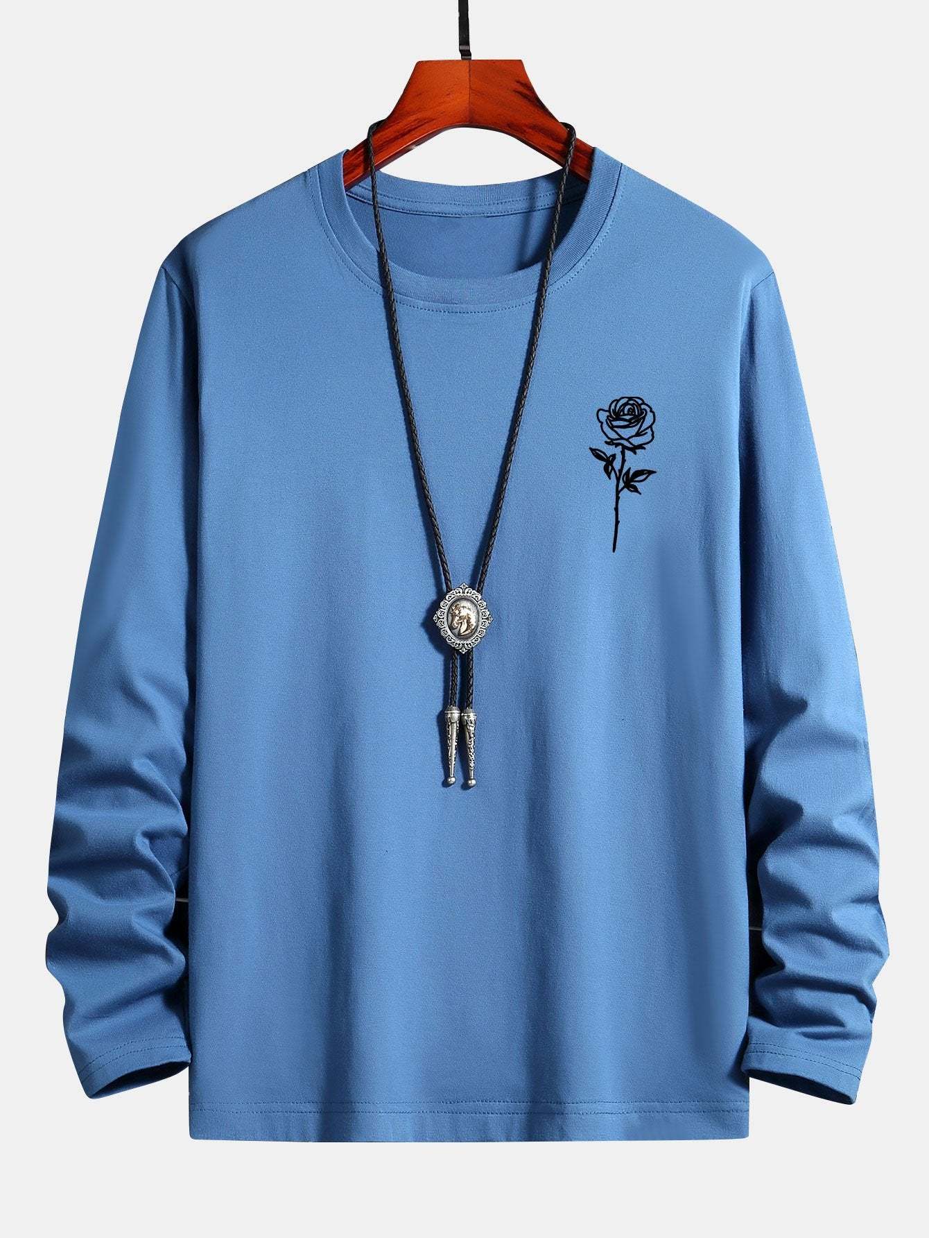 Long Sleeve Rose Print Cotton T-Shirt-Mitchell Shoes