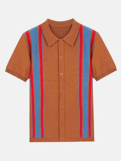 Short Sleeve Multi Stripe Button Up Sweater Polo-Mitchell Shoes