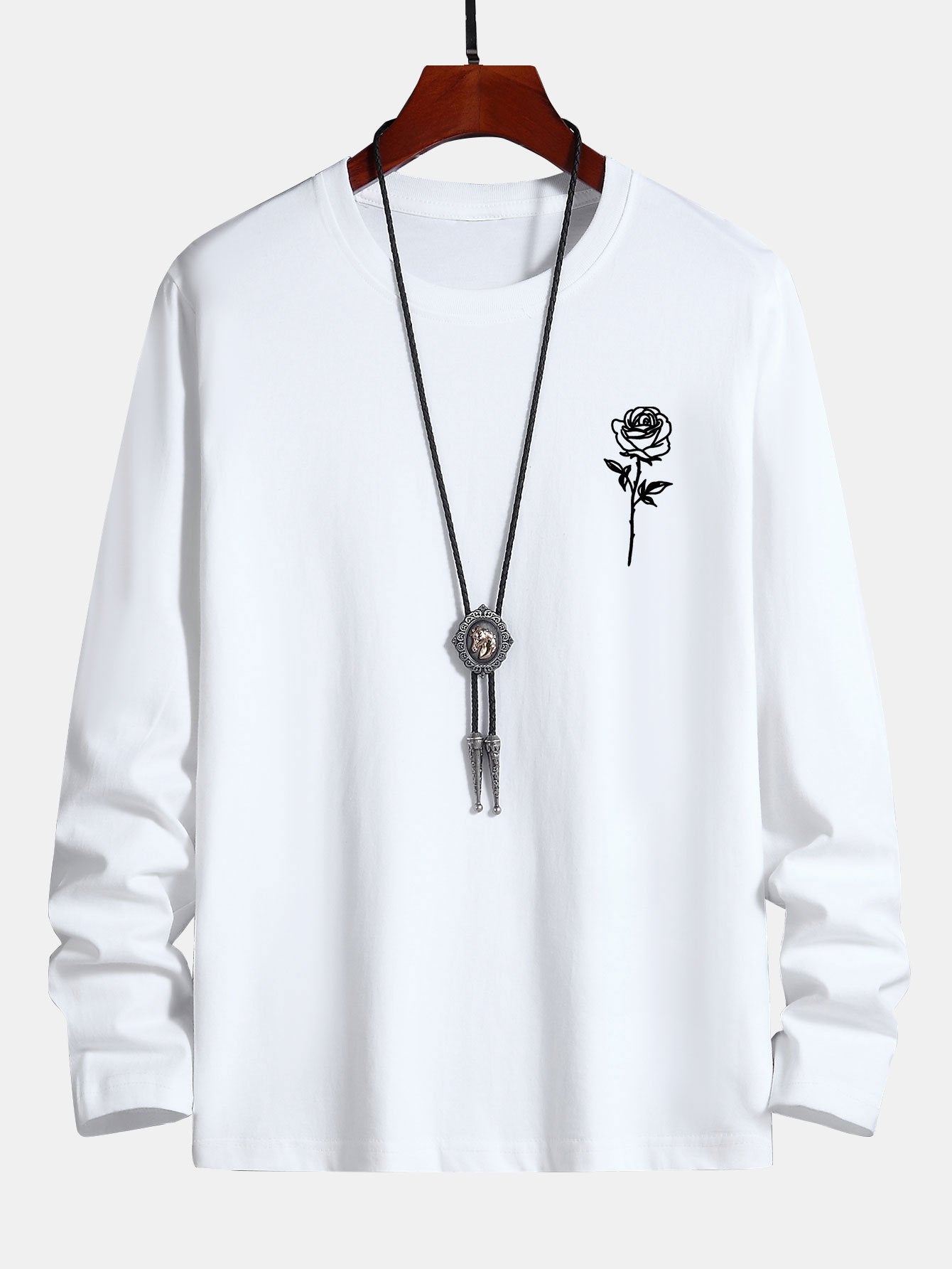 Long Sleeve Rose Print Cotton T-Shirt-Mitchell Shoes