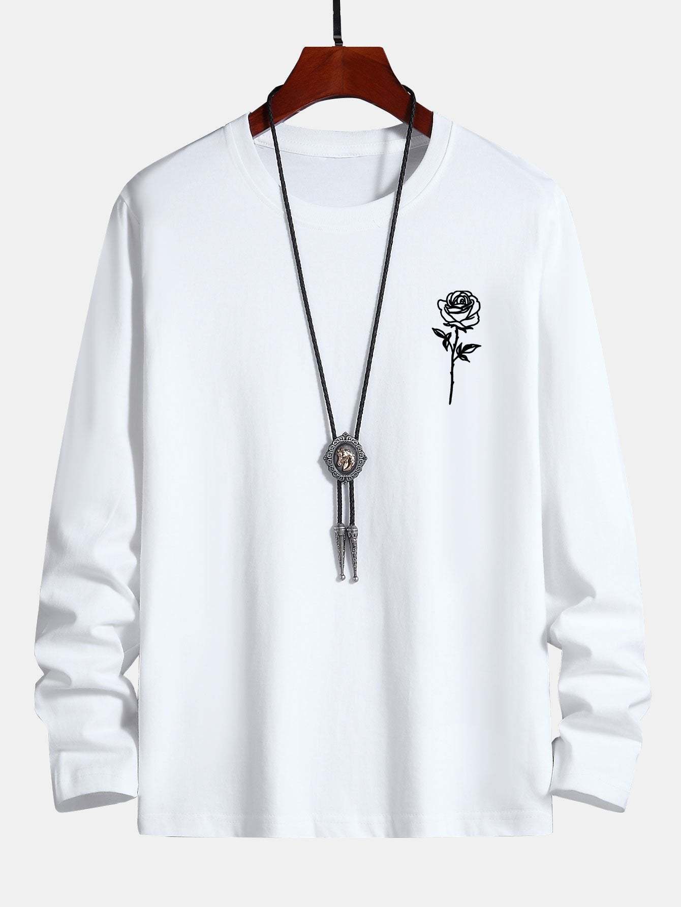 Long Sleeve Rose Print Cotton T-Shirt-Mitchell Shoes