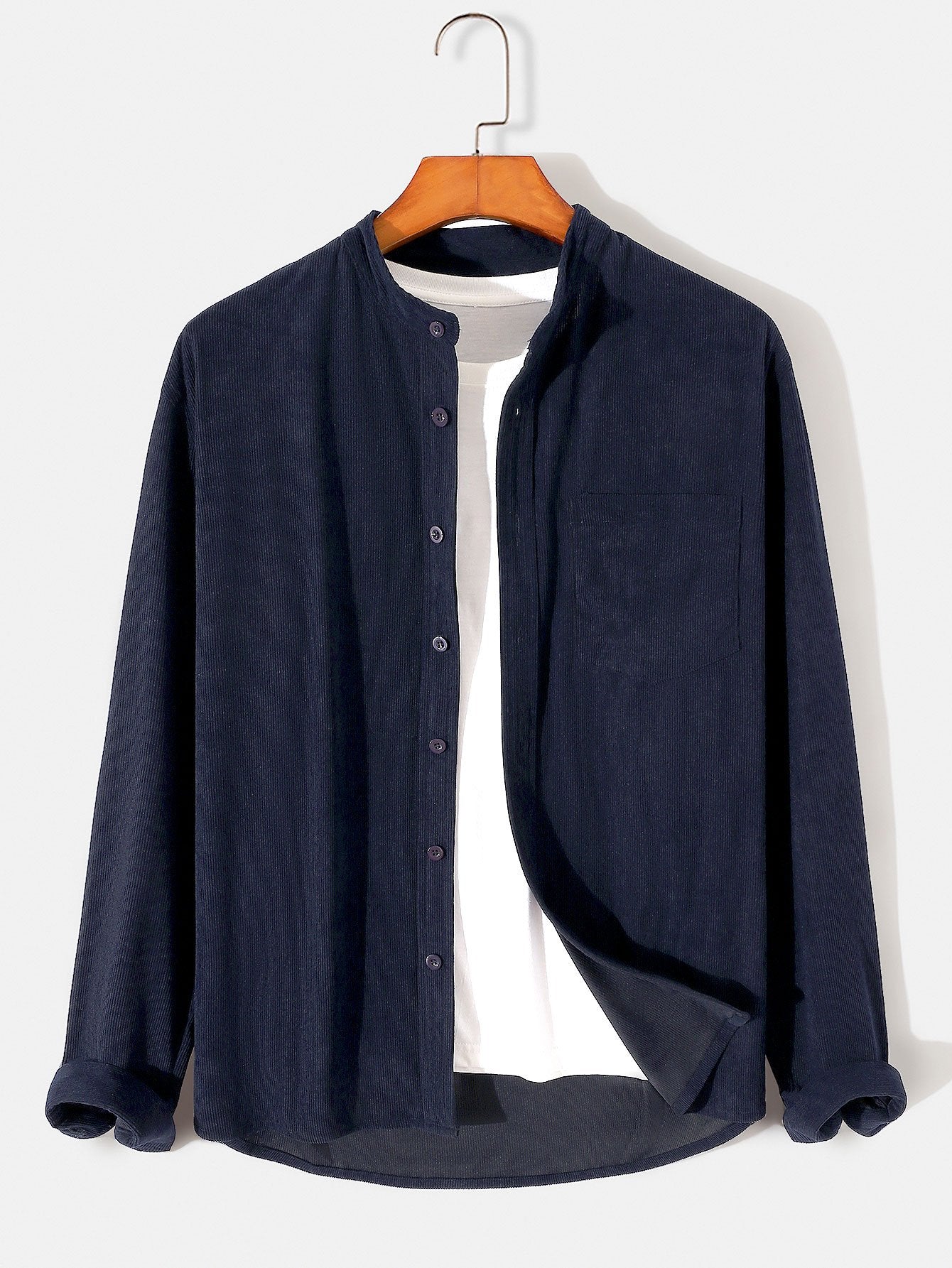 Long Sleeve Stand Collar Corduroy Shirt-Mitchell Shoes