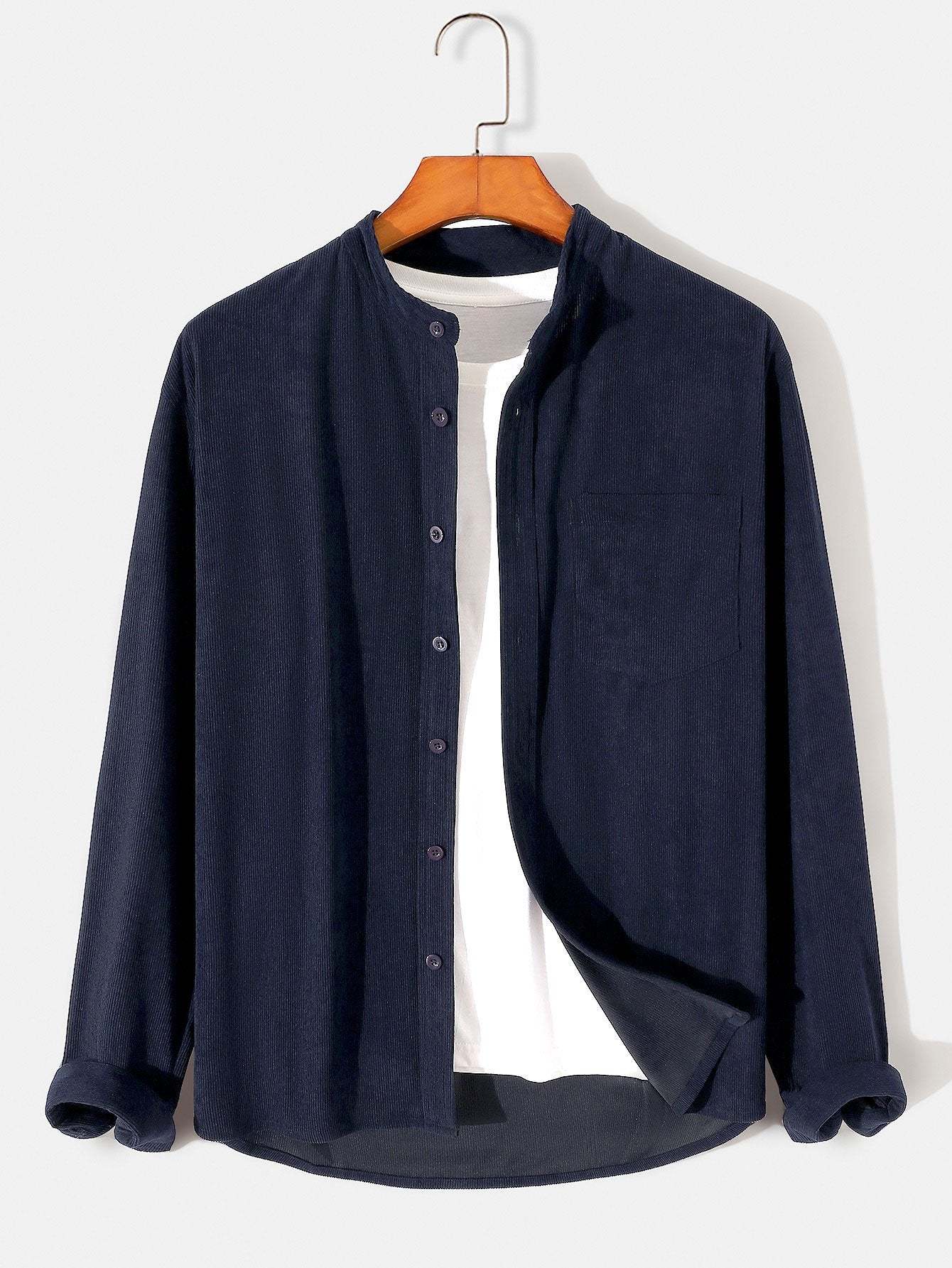 Long Sleeve Stand Collar Corduroy Shirt-Mitchell Shoes