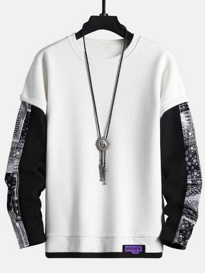 Paisley Print Double Layer Waffle Sweatshirt-Mitchell Shoes