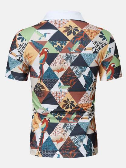 Flamingo Tropical Print Polo Shirt-Mitchell Shoes