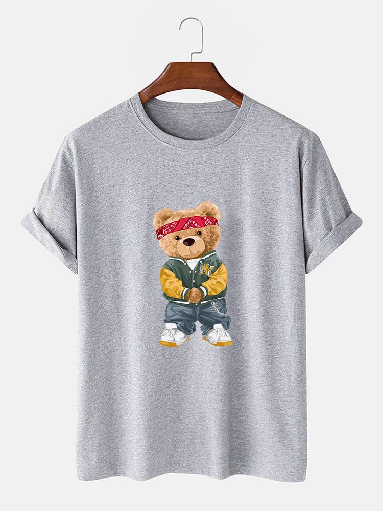 Hip Hop Bear Print T-Shirt-Mitchell Shoes