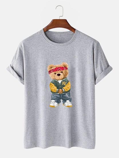 Hip Hop Bear Print T-Shirt-Mitchell Shoes