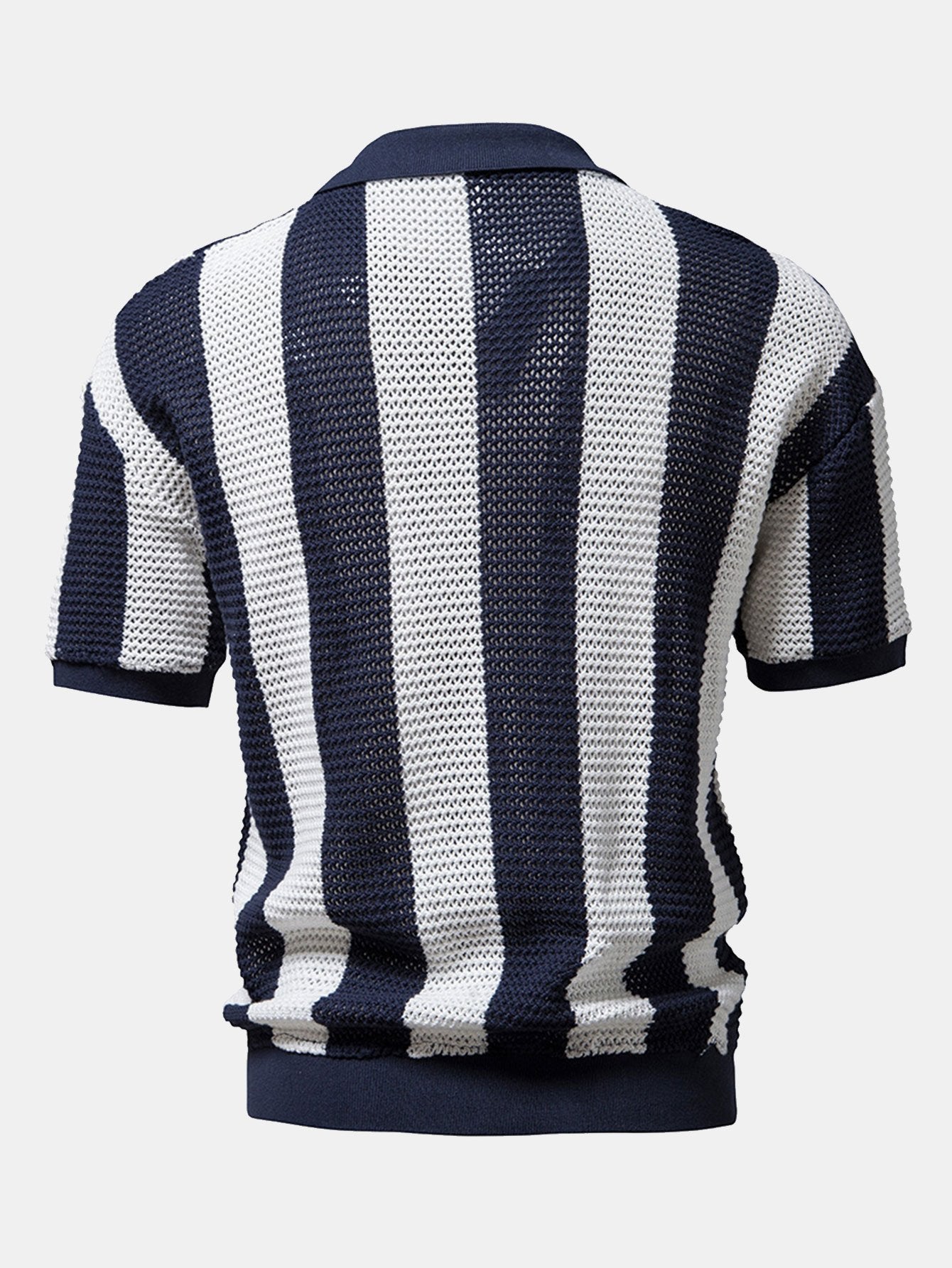 V Neck Striped Knit Polo Shirt-Mitchell Shoes