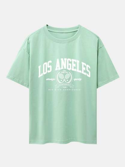Los Angeles Tennis Print Drop Shoulder Oversize T-Shirt-Mitchell Shoes
