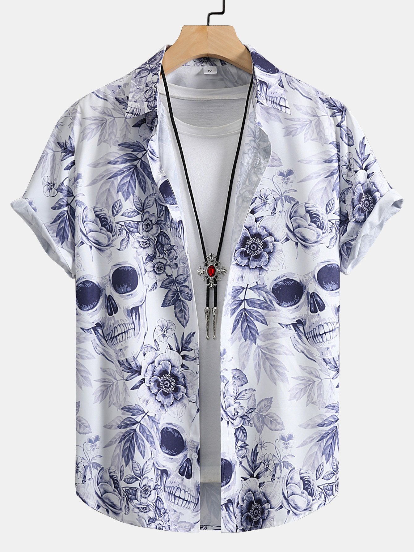 Skull Floral Print Button Up Shirt-Mitchell Shoes