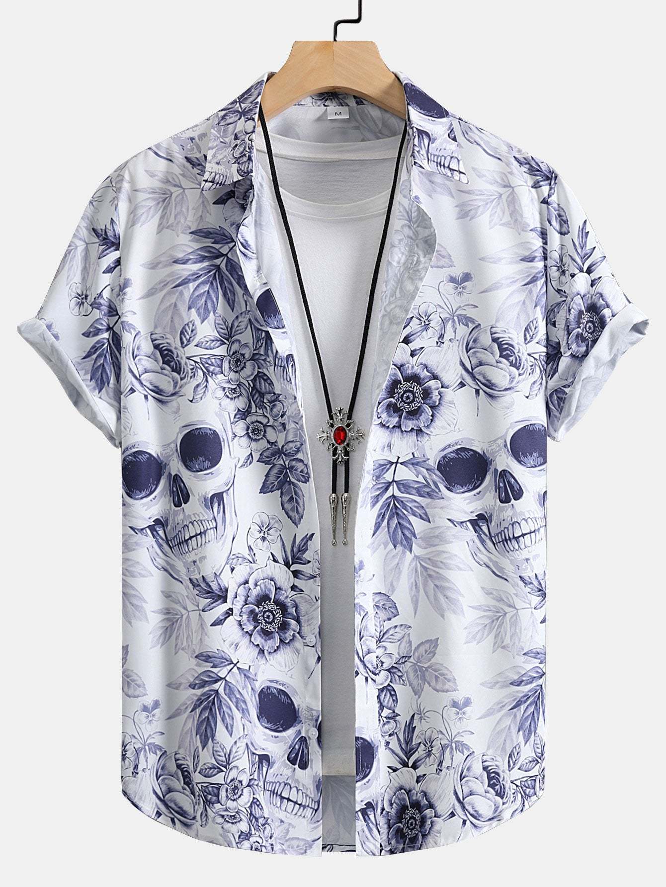 Skull Floral Print Button Up Shirt-Mitchell Shoes