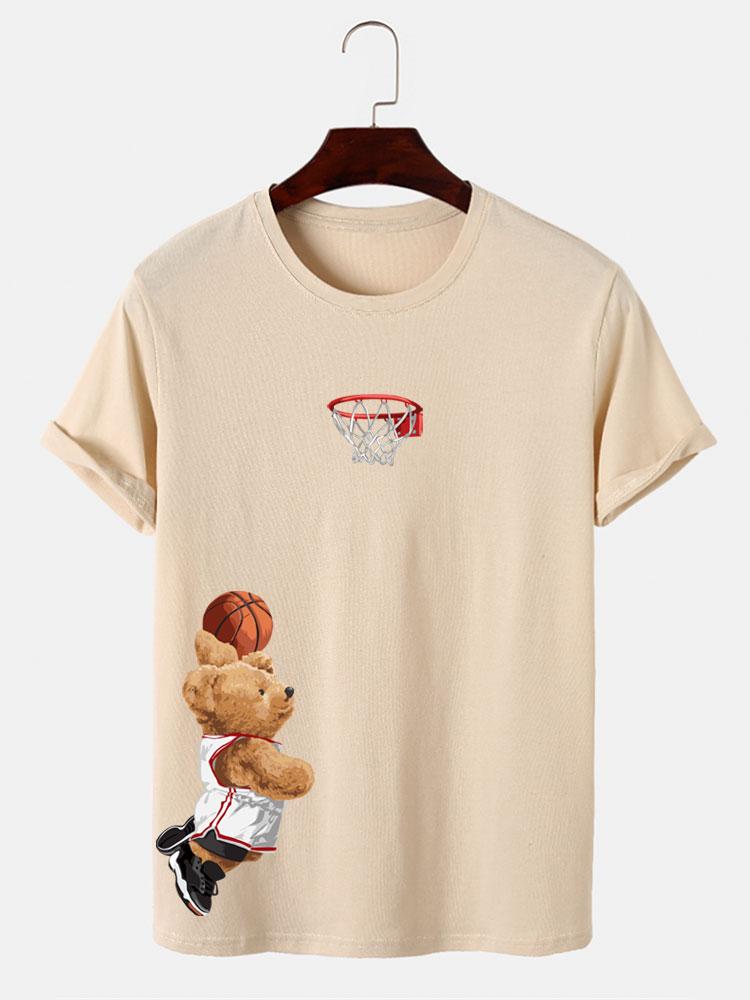 Bear Shooting Hoop Print T-Shirt-Mitchell Shoes