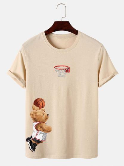 Bear Shooting Hoop Print T-Shirt-Mitchell Shoes