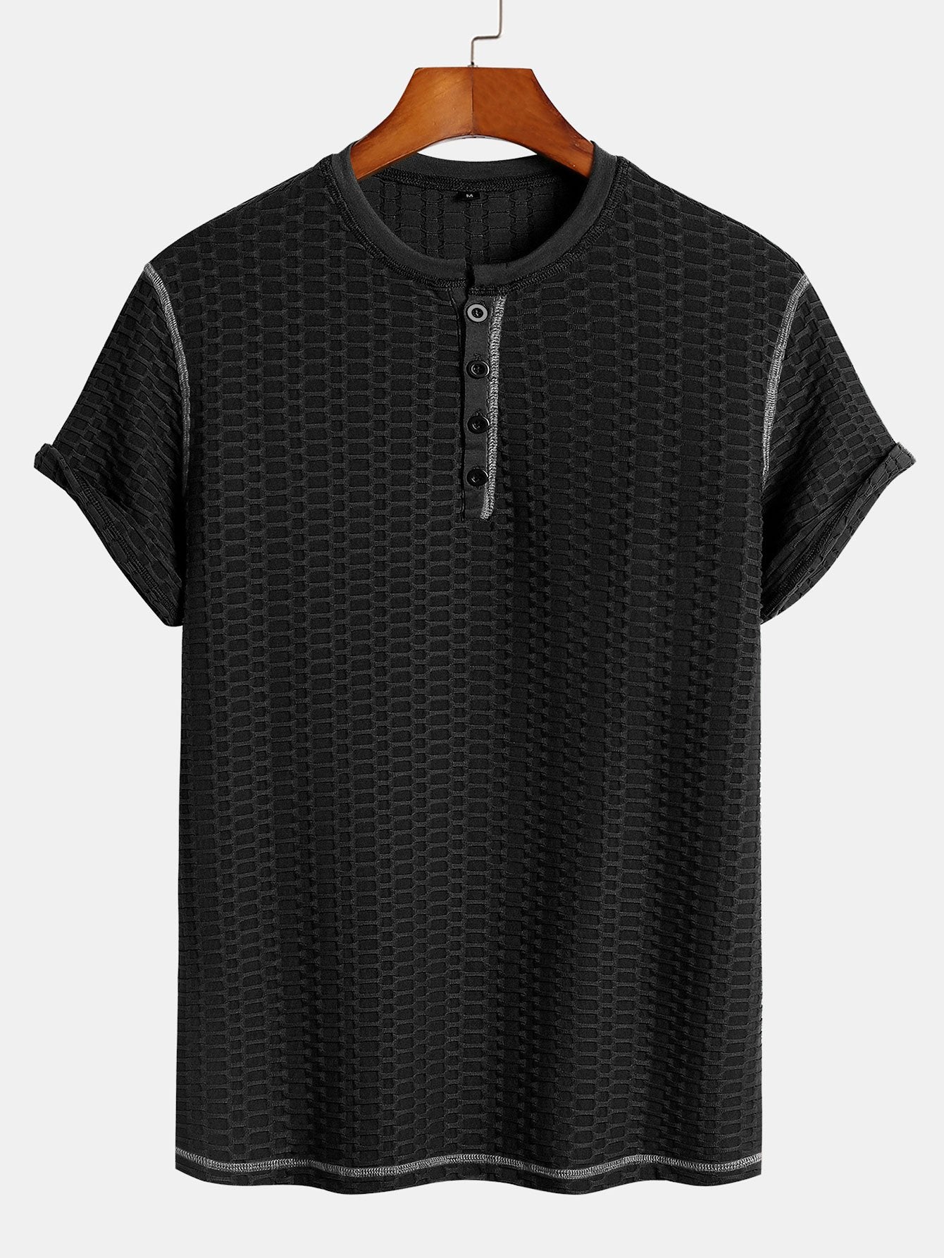 Muscle Fit Knitted Textured Henley Shirt-Mitchell Shoes