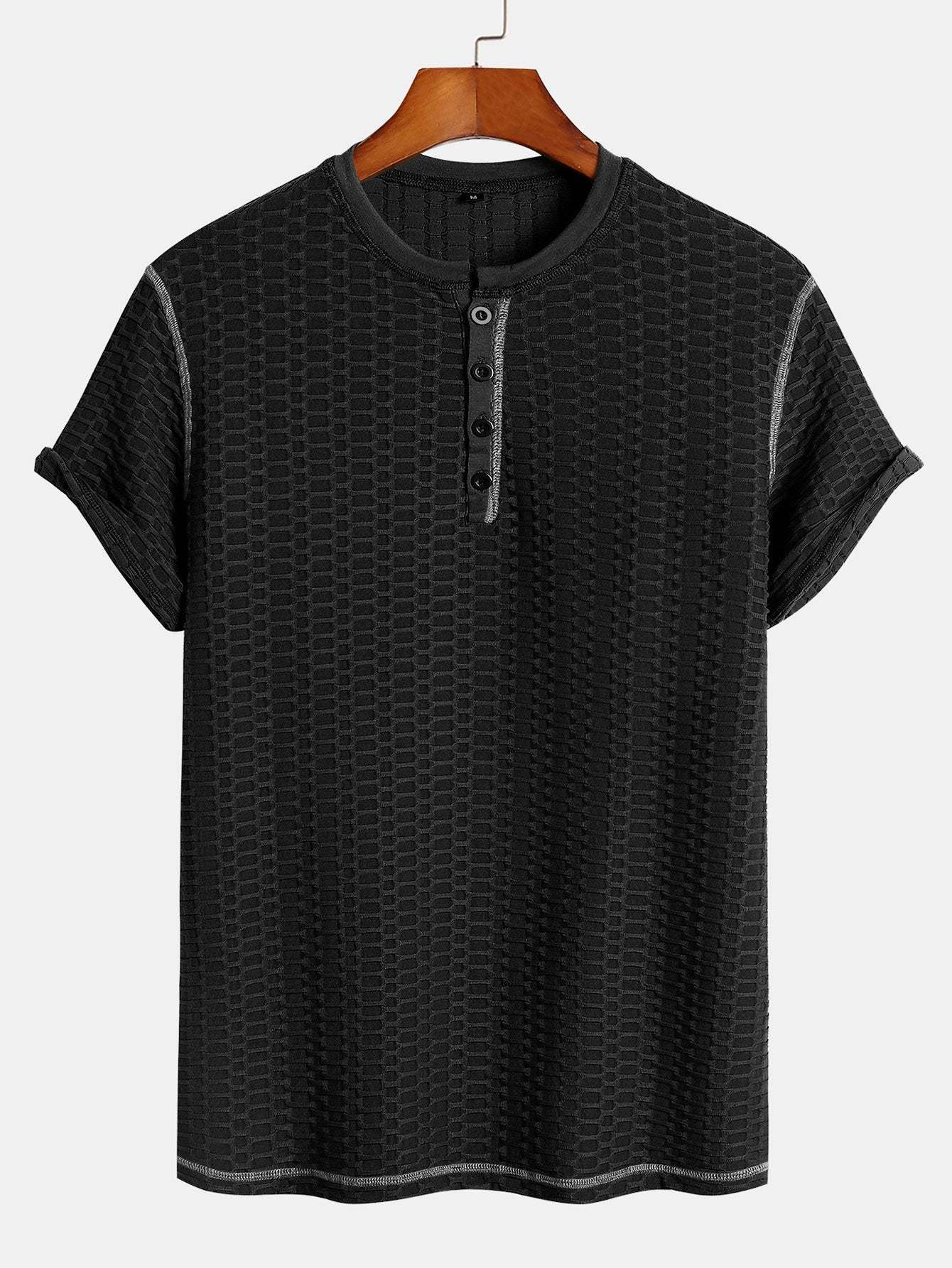 Muscle Fit Knitted Textured Henley Shirt-Mitchell Shoes