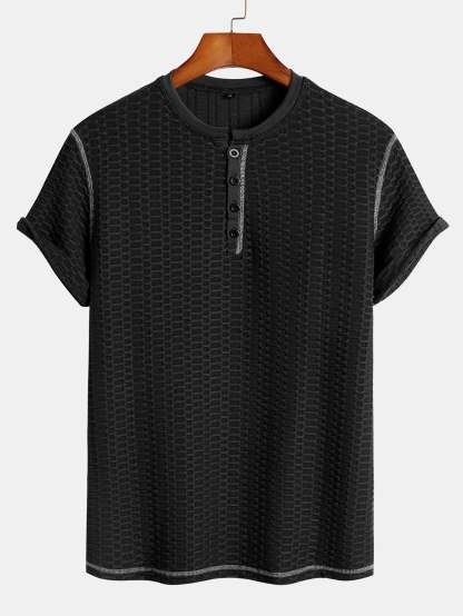 Muscle Fit Knitted Textured Henley Shirt-Mitchell Shoes