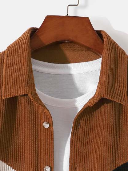 Long Sleeve Color Block Corduroy Shirt-Mitchell Shoes