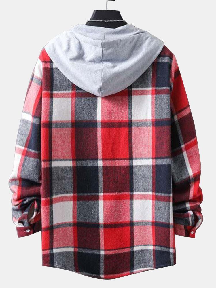 Long Sleeve Hooded Flannel Plaid Overshirt-Mitchell Shoes