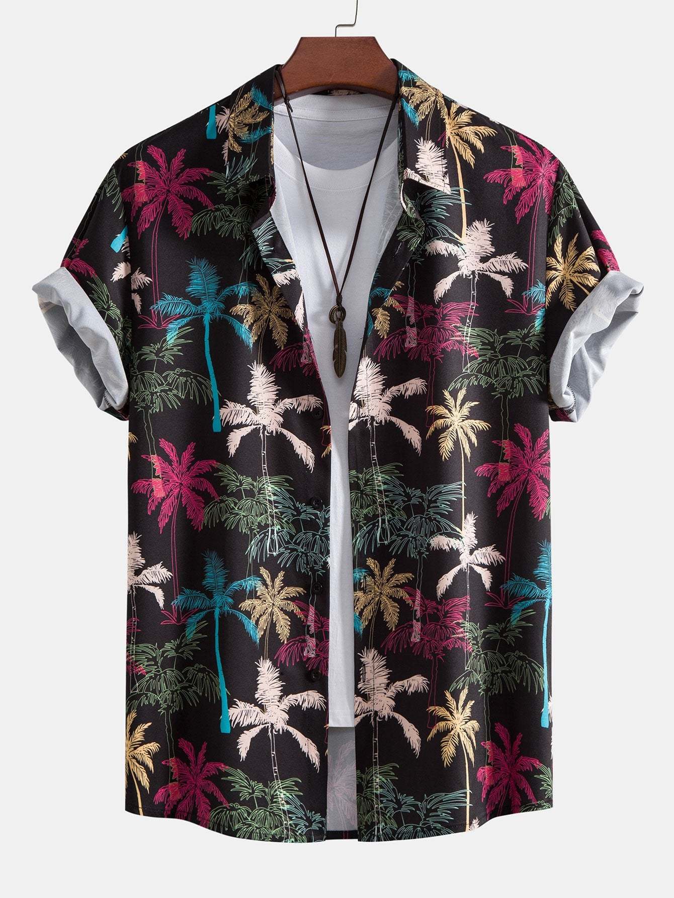 Palm Tree Print Button Up Shirt-Mitchell Shoes