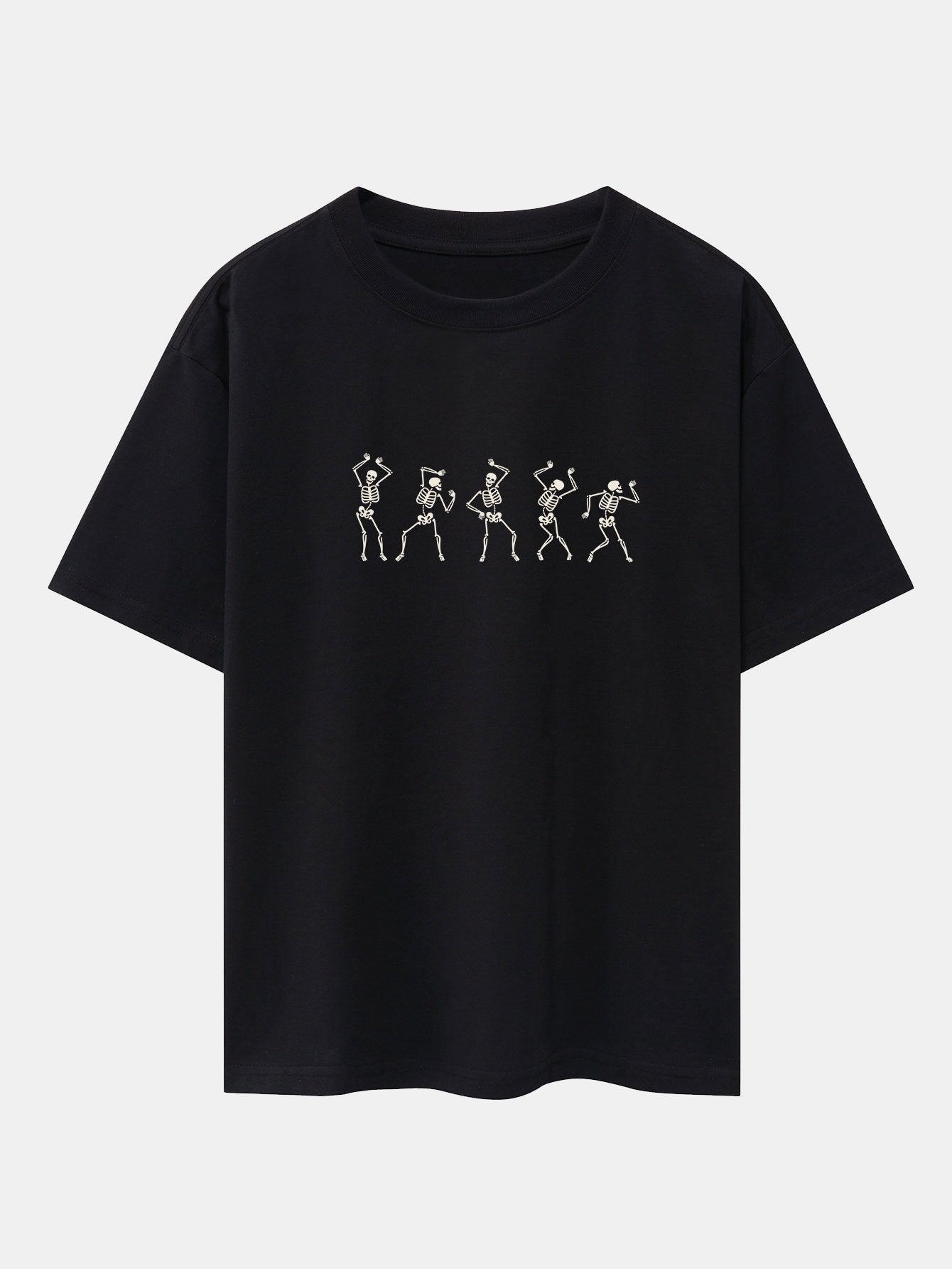 Dancing Skeleton Print Heavy Weight Drop Shoulder Oversize T-Shirt-Mitchell Shoes