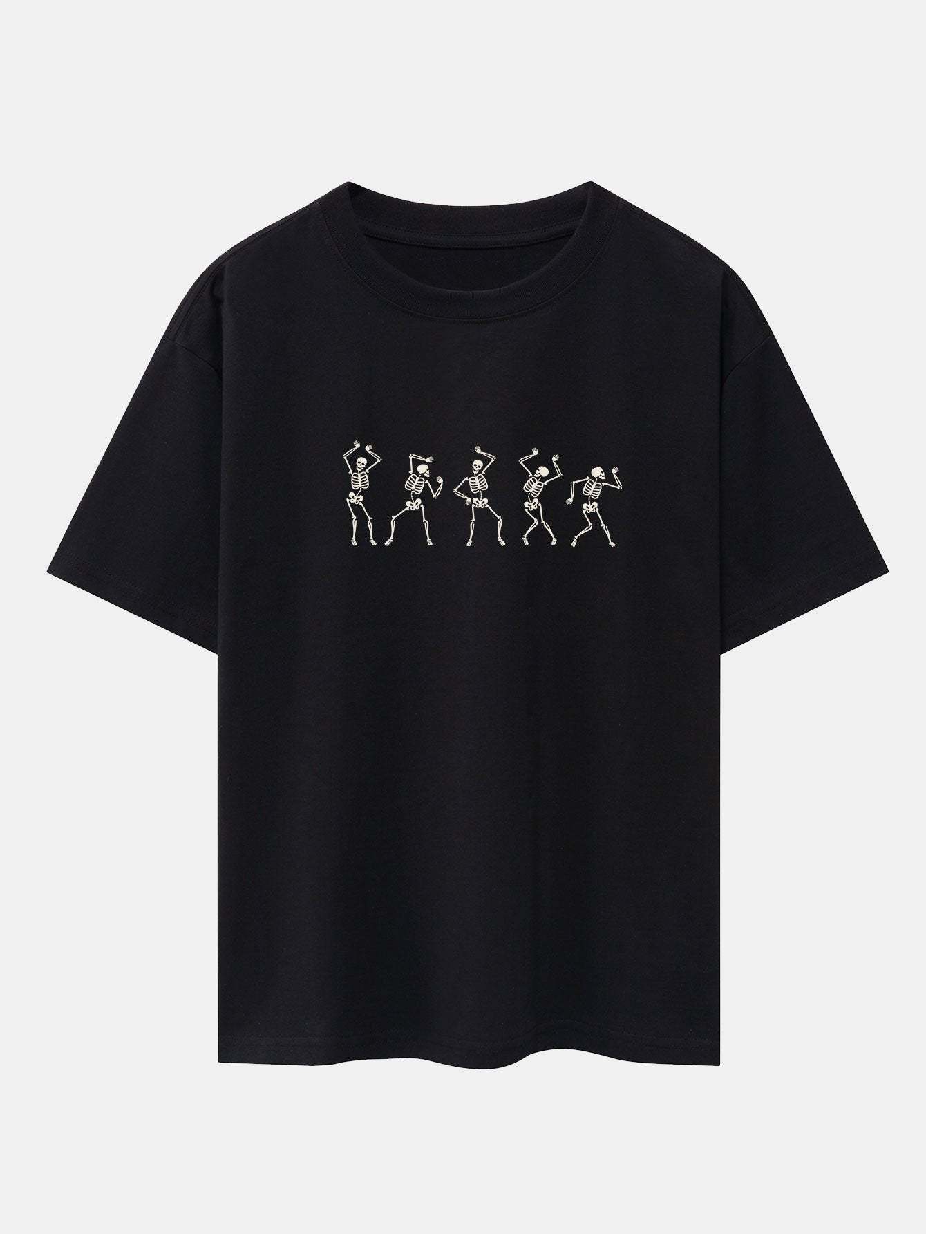 Dancing Skeleton Print Heavy Weight Drop Shoulder Oversize T-Shirt-Mitchell Shoes