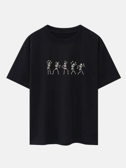 Dancing Skeleton Print Heavy Weight Drop Shoulder Oversize T-Shirt-Mitchell Shoes
