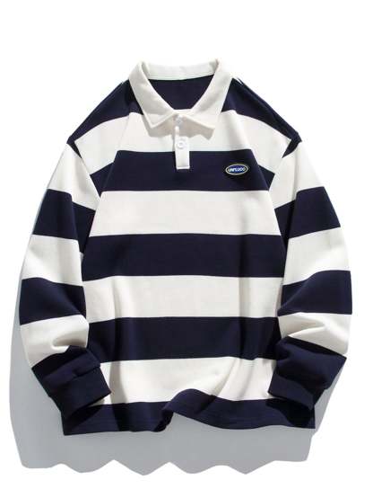 Relax Fit Waffle Wide Striped Polo Sweatshirt-Mitchell Shoes