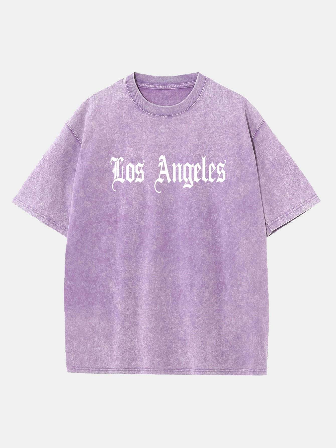 Los Angeles Gothic Print Washed Distressed Drop Shoulder T-Shirt-Mitchell Shoes