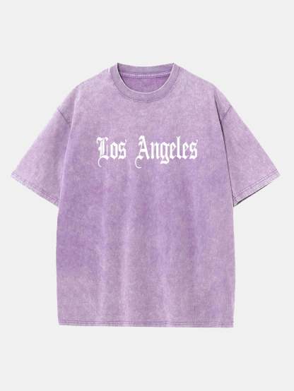 Los Angeles Gothic Print Washed Distressed Drop Shoulder T-Shirt-Mitchell Shoes