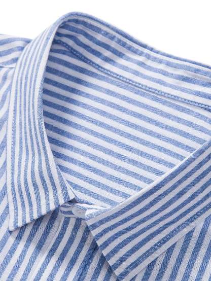 Short Sleeve Cotton Blend Striped Button Up Shirt-Mitchell Shoes