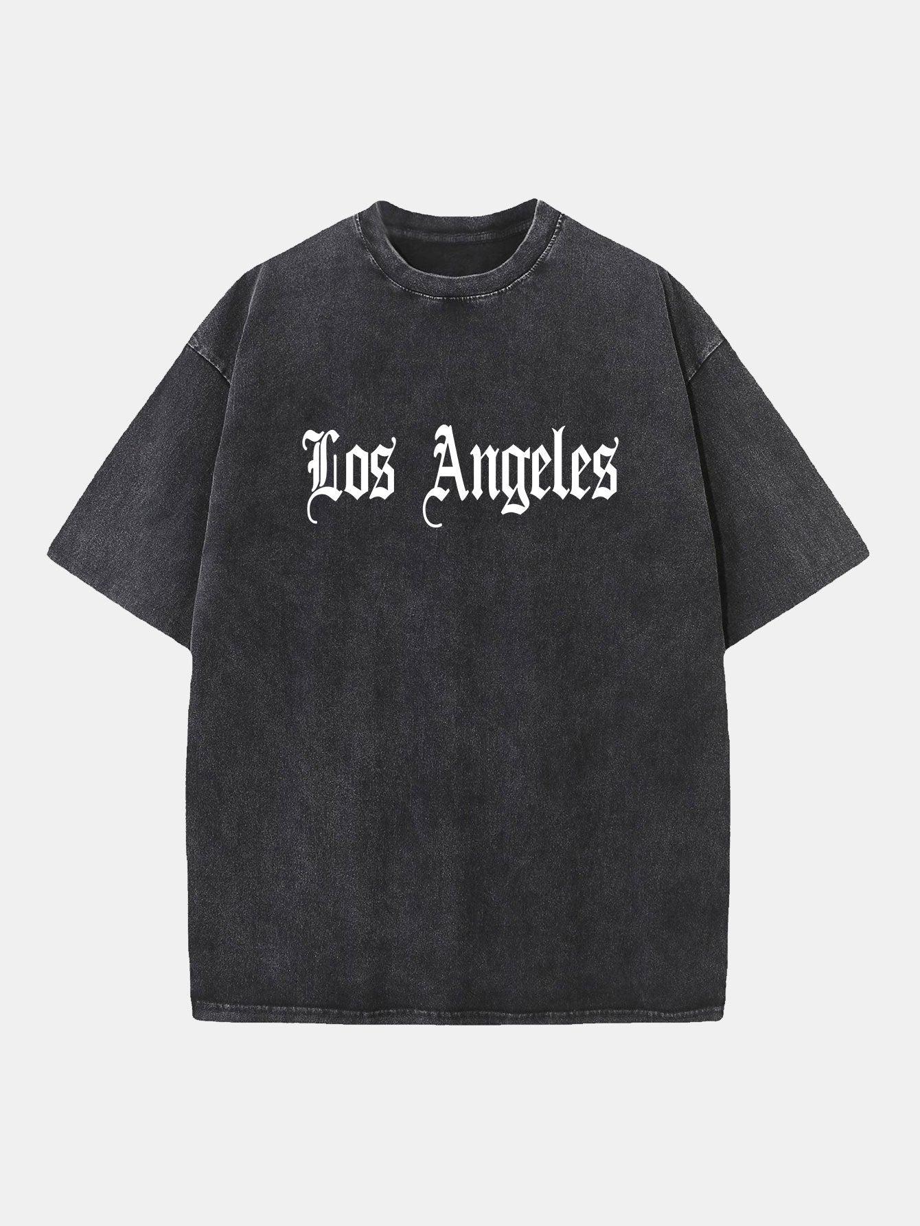 Los Angeles Gothic Print Washed Distressed Drop Shoulder T-Shirt-Mitchell Shoes